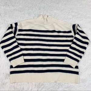 Loft striped mock neck pullover sweater long sleeves button shoulder petite